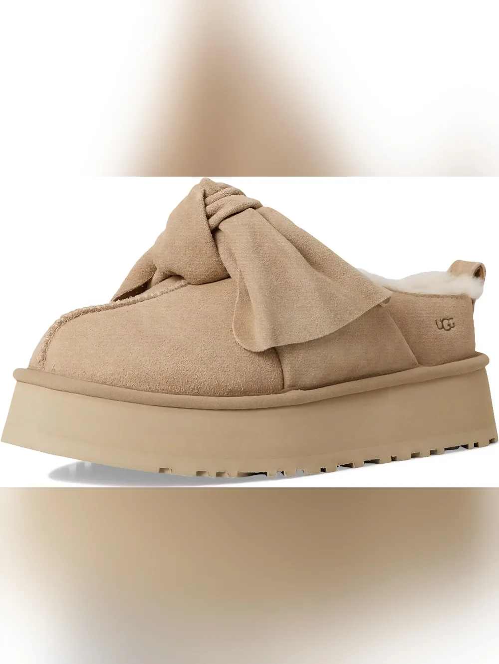 UGG Suede Bow Platform Slip-On Tazz in Sand Size 7 - Picture 7 of 11